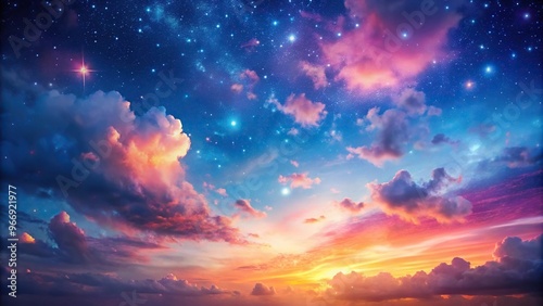 Starry sky reflected in pink and blue clouds at sunset