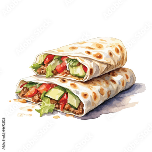 Burrito Tortilla Wrap Isolated Detailed Hand Drawn Realistic Illustration

