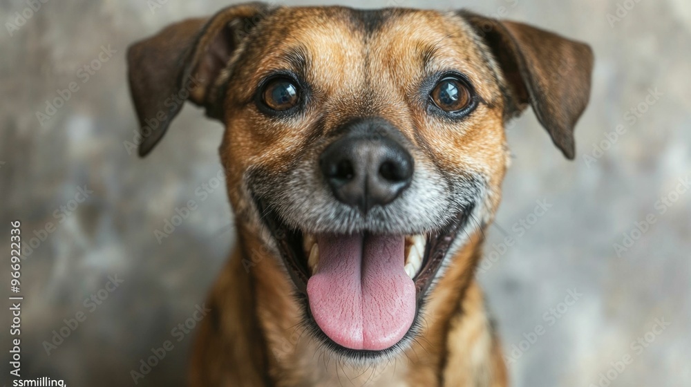 Close up portrait of a cheerful energetic dog with its tongue playfully sticking out showcasing a happy joyful facial expression and a friendly lovable demeanor Close up portrait of a cheerful energetic dog with its tongue playfully sticking out showcasing a happy joyful facial expression and a friendly lovable demeanor