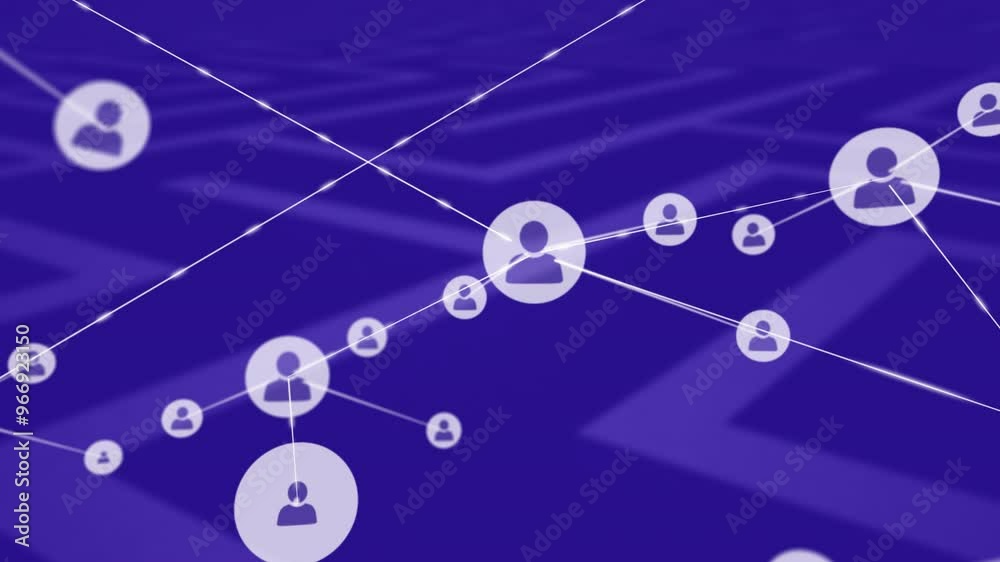 Animation of network of connections with icons over maze Animation of network of connections with icons over maze