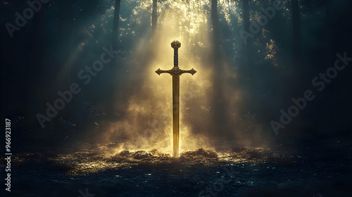 A mystical sword stands ill...