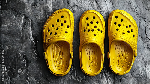 A pair of bright yellow clo...