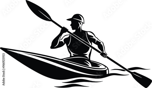 Kayak silhouette vector illustration on black and white.