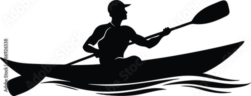 Kayak silhouette vector illustration on black and white.