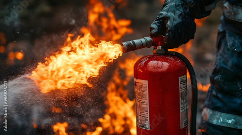 A person using a fire extin...