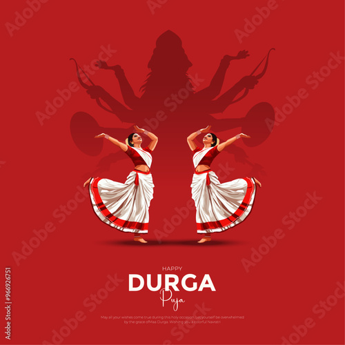 Happy Durga Puja Indian God shri Druga, Subh Navratri red background. vector illustration of women Navratri design