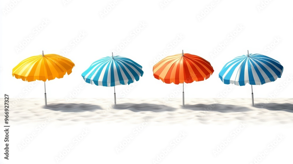 Colorful Striped Beach Umbrellas on Sandy Beach Colorful Striped Beach Umbrellas on Sandy Beach