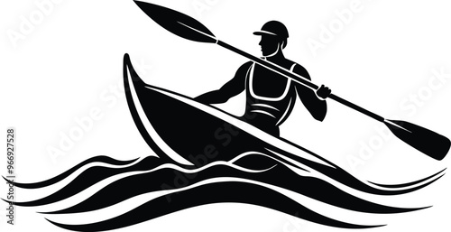 Kayak silhouette vector illustration on black and white.