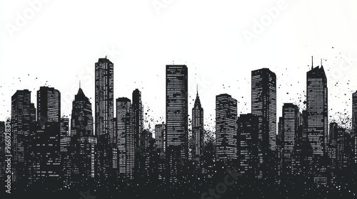 Wallpaper Mural Black and White City Skyline Silhouette with Splashes of White Torontodigital.ca