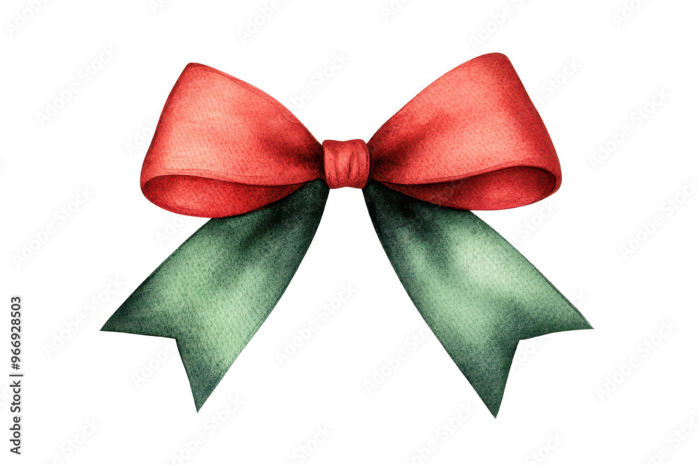Fototapeta premium A beautifully designed red and green ribbon bow, perfect for festive decorations and gift wrapping during the holiday season.
