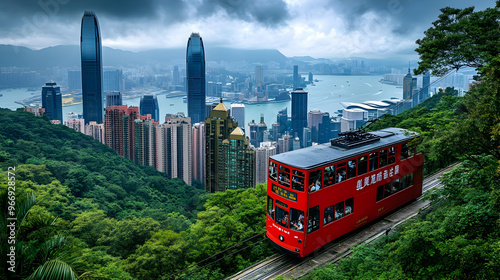A red tram travels down a h...