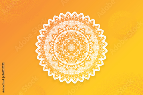 Ethnic Mandala Festive Element Design On Yellow Gradient Background. Vector Illustration For Festival Sale Elements