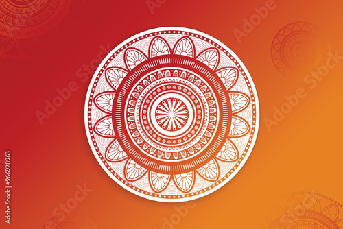 Ethnic Mandala Festive Element Design On Red Gradient Background. Vector Illustration For Festival Sale Elements