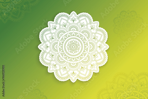 Ethnic Mandala Festive Element Design On Green Gradient Background. Vector Illustration For Festival Sale Elements photo