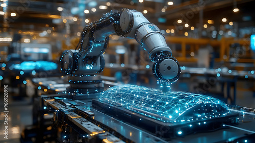 A robotic arm assembling a ...