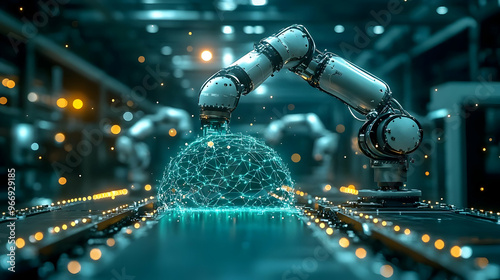 A robotic arm interacts wit...