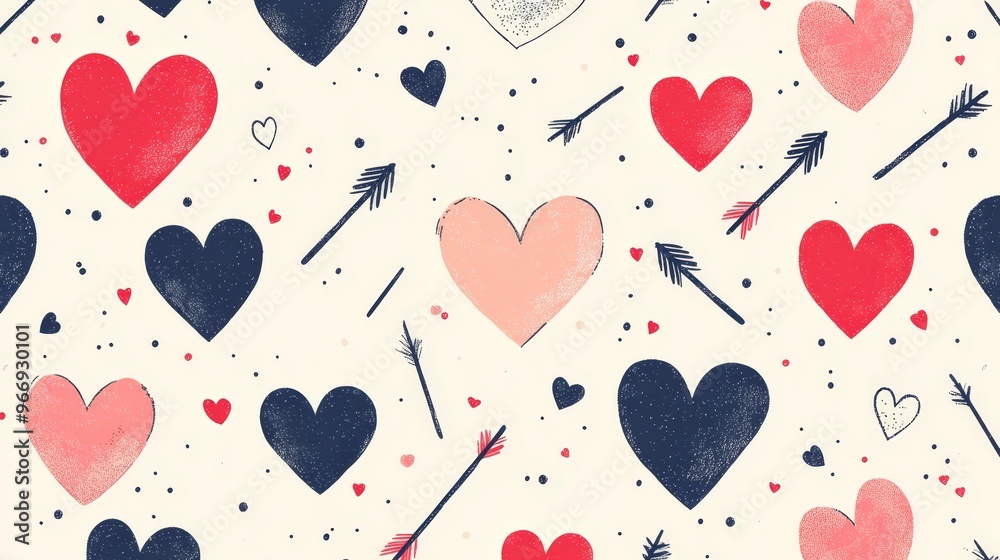 Seamless Pattern With Hand Drawn Hearts and Arrows for Valentine's Day Seamless Pattern With Hand Drawn Hearts and Arrows for Valentine's Day