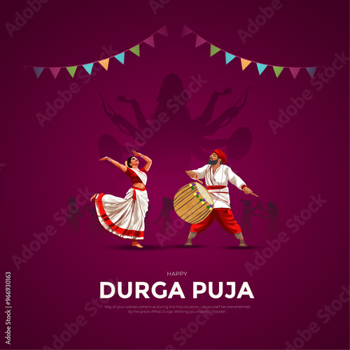 Happy Durga Puja Indian God shri Druga, Subh Navratri red background. vector illustration of women Navratri design