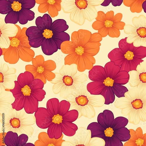 Wallpaper Mural A vibrant floral pattern featuring various colorful flowers on a light background. Torontodigital.ca
