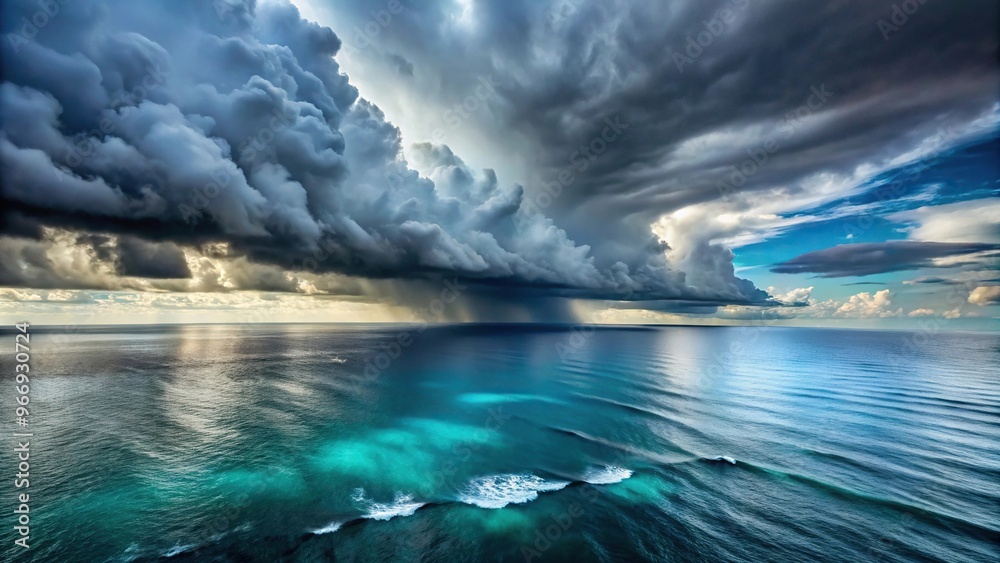 Fototapeta premium stormy ocean landscape with rainy clouds