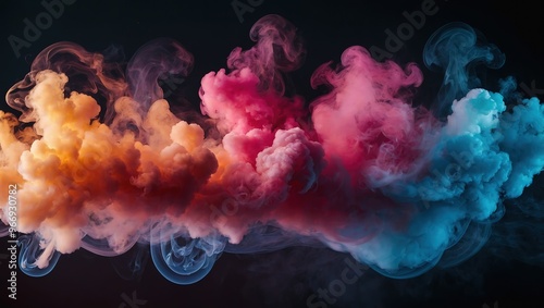 Smoke clouds with different colours over a dark background