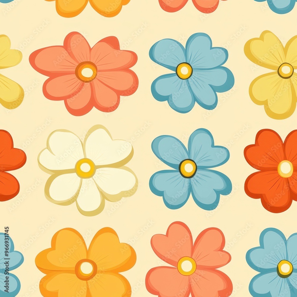 Fototapeta premium A colorful floral pattern featuring various flowers on a light background.