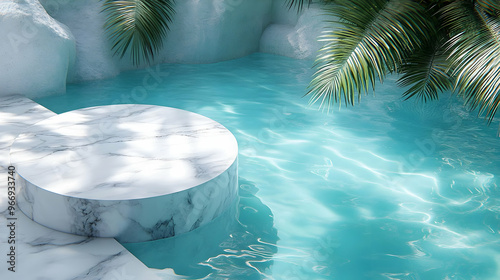 A serene pool scene with ma...