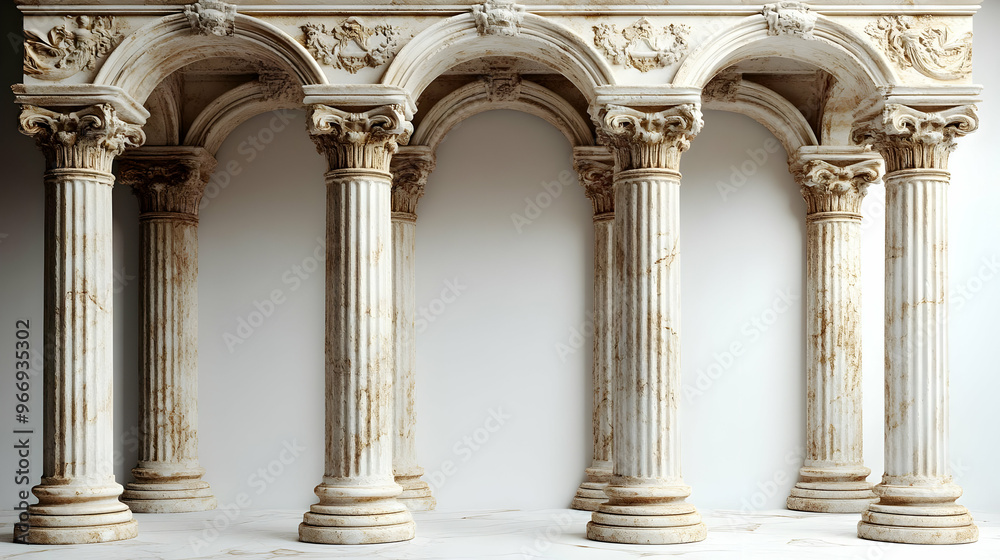 Obraz premium A set of ornate marble columns showcasing classical architectural design.