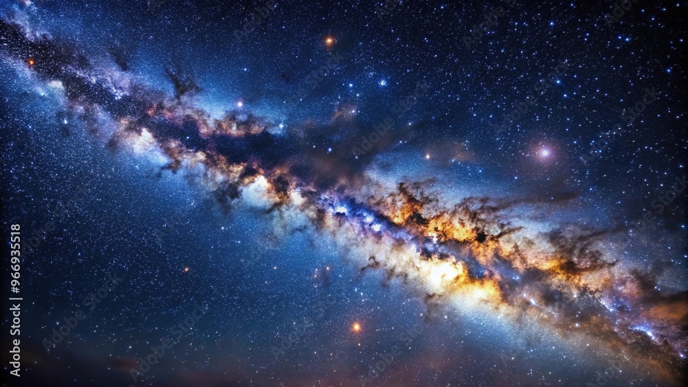 Stunning view of Milky Way galaxy with star clusters and cosmic lights from high angle Stunning view of Milky Way galaxy with star clusters and cosmic lights from high angle