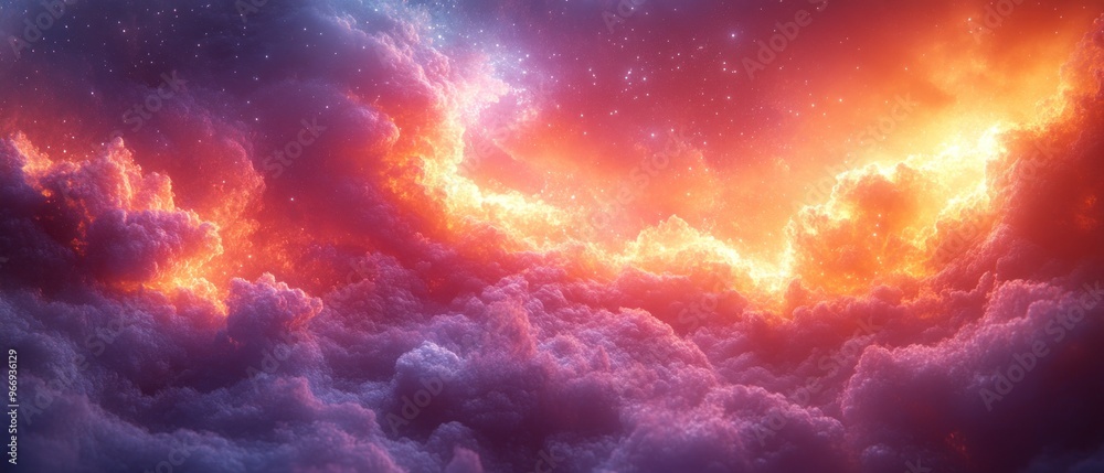 Fiery Nebula with a Starry Sky Fiery Nebula with a Starry Sky