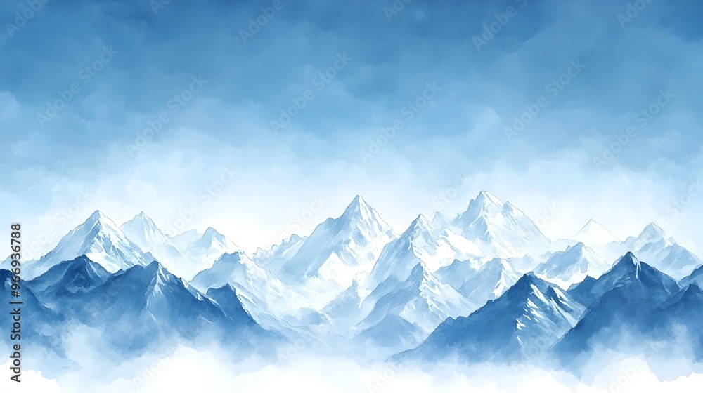 Obraz premium Majestic Watercolor Mountain Panorama with Jagged Peaks and Ethereal Atmosphere