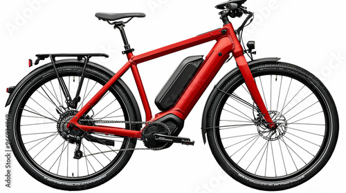 A sleek red electric bicycl...