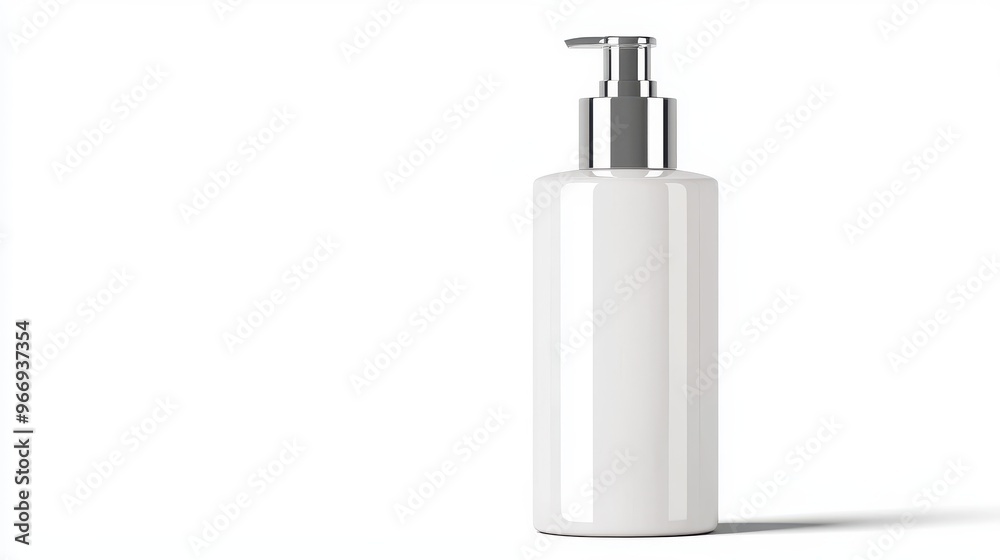 White Plastic Bottle with Silver Pump Dispenser Mockup White Plastic Bottle with Silver Pump Dispenser Mockup