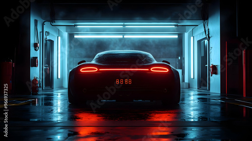 A sleek sports car illumina...