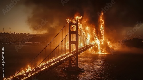 Burning Golden Gate Bridge   Dramatic Fire and Smoke Effect