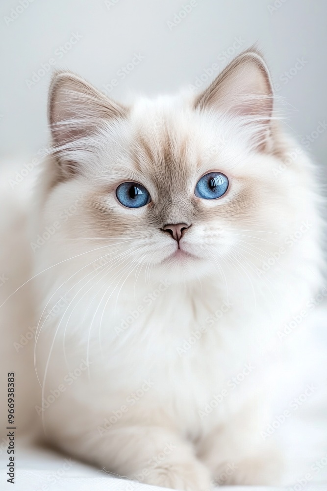 A realistic close-up of a 2-month-old Ragdoll kitten with striking blue eyes and soft, fluffy fur A realistic close-up of a 2-month-old Ragdoll kitten with striking blue eyes and soft, fluffy fur