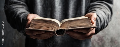 A close-up of an inmate's hands holding a book, symbolizing the power of education in the rehabilitation process within prison walls photo