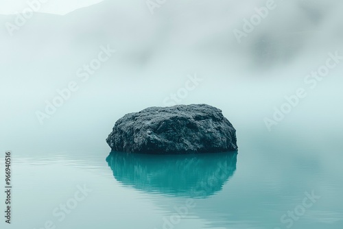 A Single Rock in a Misty Lake