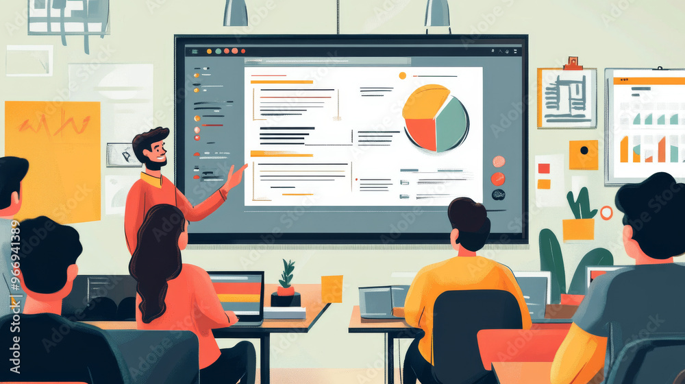 Educational content creator interacting with students via a virtual classroom platform Educational content creator interacting with students via a virtual classroom platform