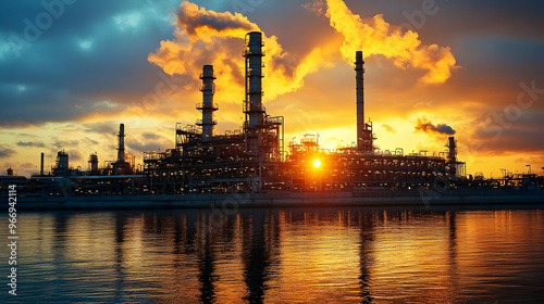 A sunset view of an industr...