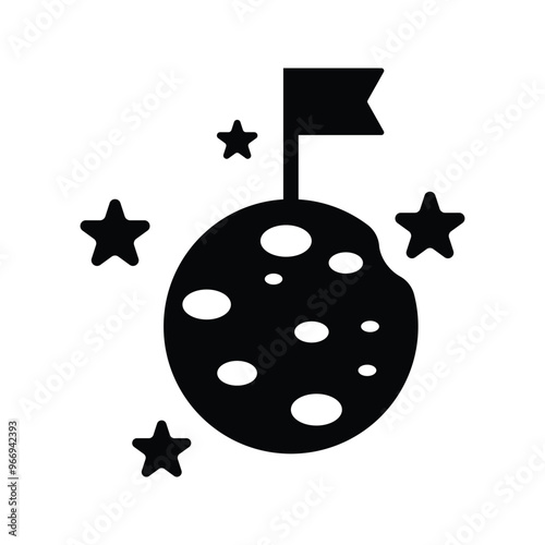Flag, moon, space icon.