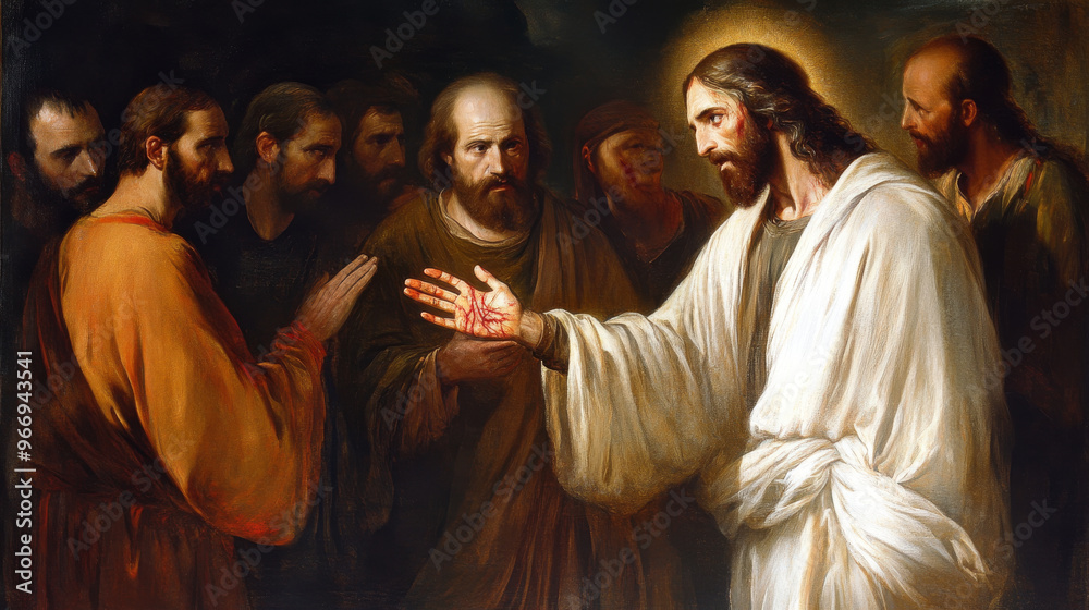 Jesus appearing to Thomas after the resurrection, showing his wounds ...