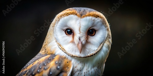 The barn owl's feathers, soft as silk, glisten with subtle sheen, wrapped around its sleek body, as piercing