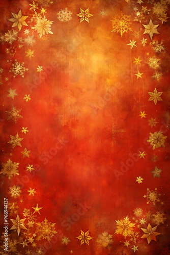 Christmas background template vintage red gold painting texture with gold snowflakes pattern ornament .Copy space. Xmas mockup. Banner blank greeting card .