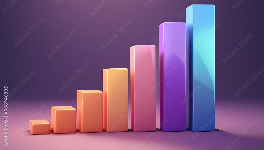 Colorful 3D Bar Chart on Purple Background Colorful 3D Bar Chart on Purple Background