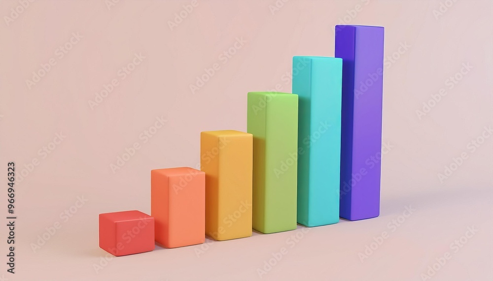 Colorful 3D bar chart ascending on pink background Colorful 3D bar chart ascending on pink background