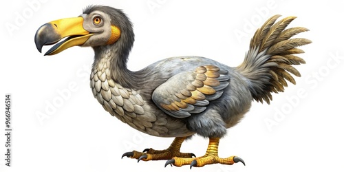 * The dodo, a massive flightless bird, featured a diminutive wing span contrasting its large body, accompanied by photo