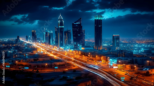 A vibrant city skyline at n...
