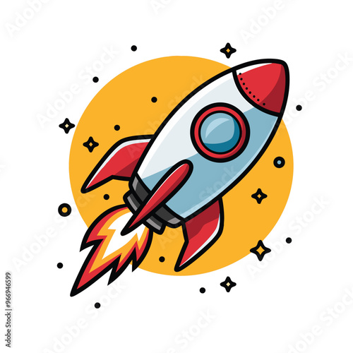 Rocket Flying To The Moon Cartoon Vector Icon Illustration Technology Transportation Icon Isolated
