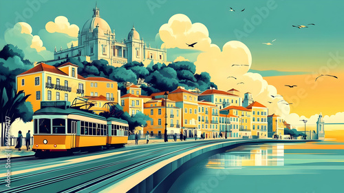 A vibrant cityscape featuri...